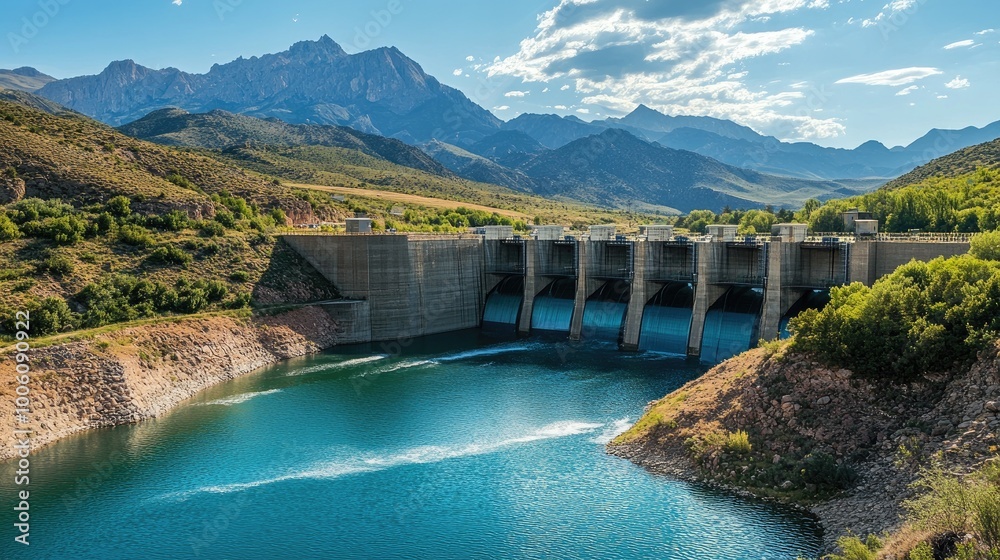 Scenic Dam with Mountain View and Clear Blue Water Scenic Dam with Mountain View and Clear Blue Water
