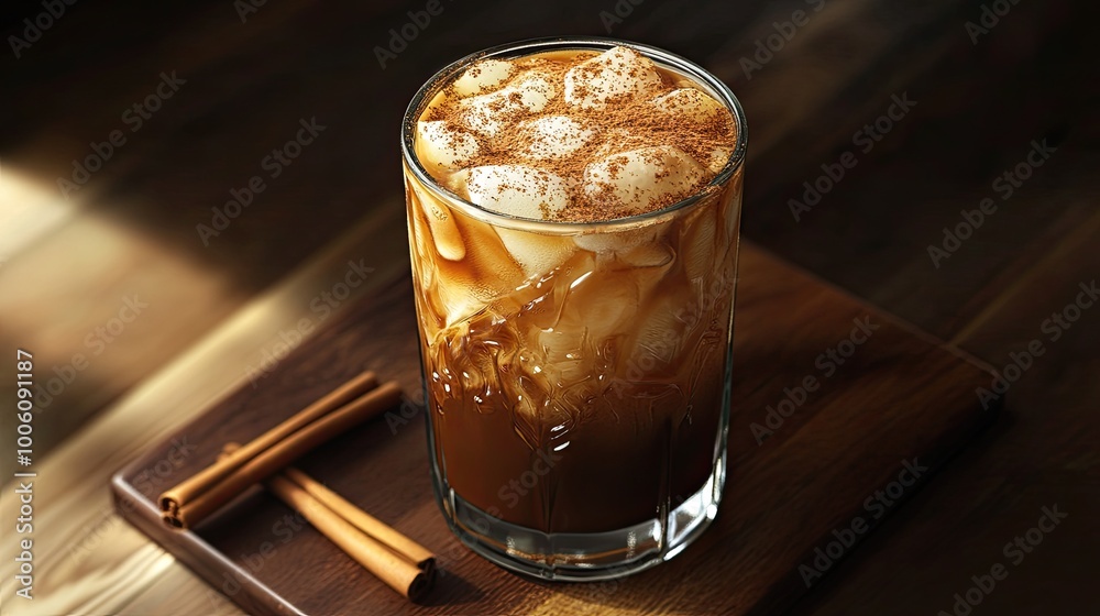Refreshing Iced Coffee with Cinnamon and Ice Cubes Refreshing Iced Coffee with Cinnamon and Ice Cubes