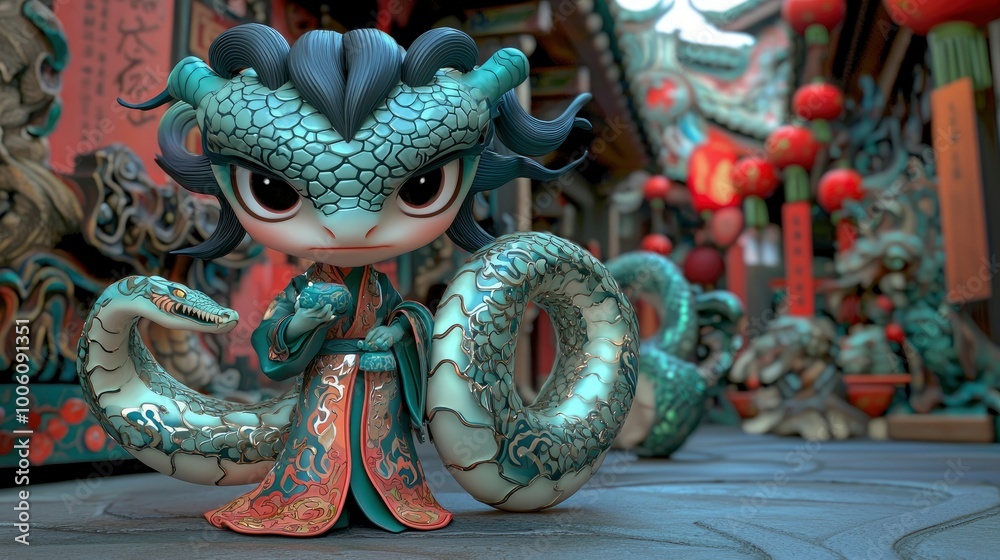 Obraz premium Cute Dragon Figurine in Asian Setting