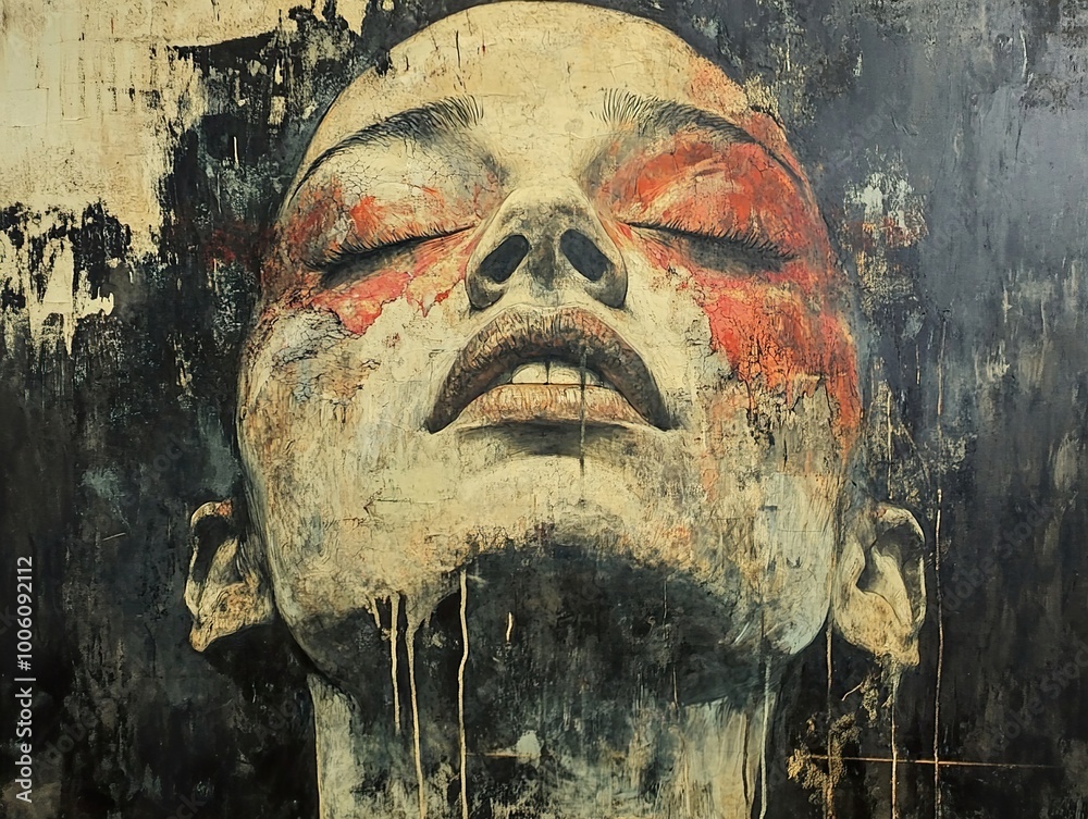 Intense Portrait Painting of a Woman with Eyes Closed Intense Portrait Painting of a Woman with Eyes Closed