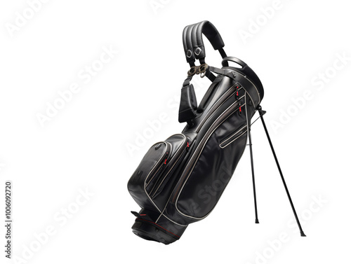 a black golf bag on a tripod