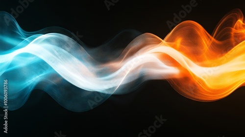 Grainy gradient background with a glowing color flow wave in orange, blue, white, and yellow, set against a black backdrop for a dynamic effect.