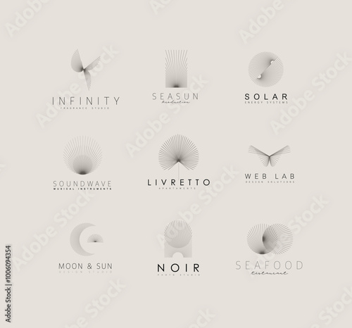 Obraz na płótnie Geometric abstract labels with text and thin lines drawing on beige background w salonie