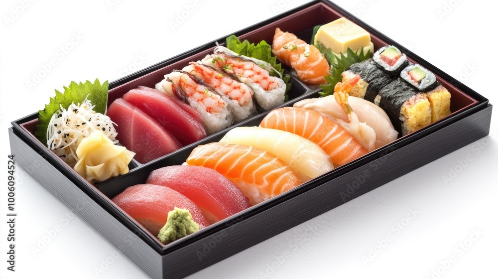 Fresh Sushi Selection in Elegant Box with Wasabi and Ginger Fresh Sushi Selection in Elegant Box with Wasabi and Ginger