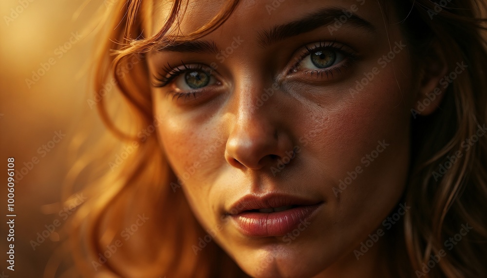 Close-up portrait of a woman with a secretive smirk in earthen tones and textured overlays, exuding a warm and captivating aura Close-up portrait of a woman with a secretive smirk in earthen tones and textured overlays, exuding a warm and captivating aura