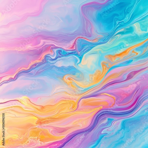 Colorful abstract fluid art with vibrant pastel tones on a smooth surface.