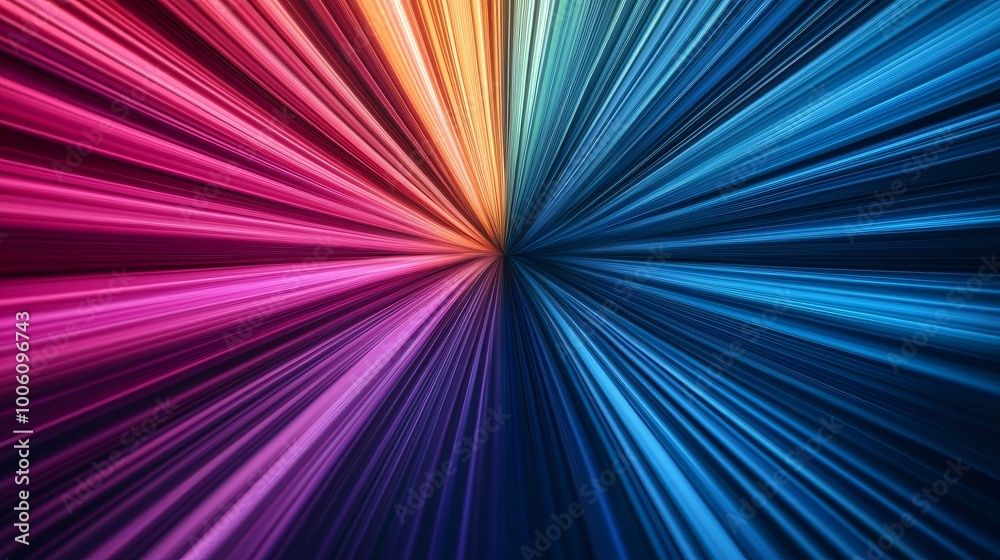 Fototapeta premium Colorful light rays radiating from the center, creating a vibrant abstract pattern.