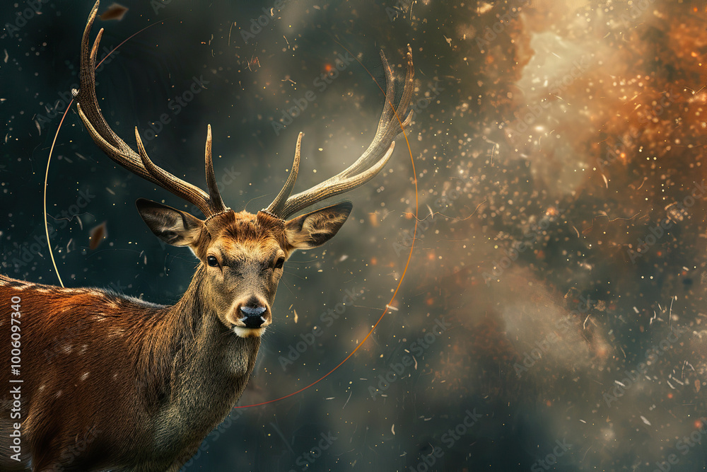 Fototapeta premium Astrological composition with concept of Deer zodiac sign symbol