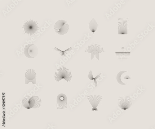 Obraz na płótnie Geometric shapes and symbols with thin lines in abstract style drawing on beige background w salonie