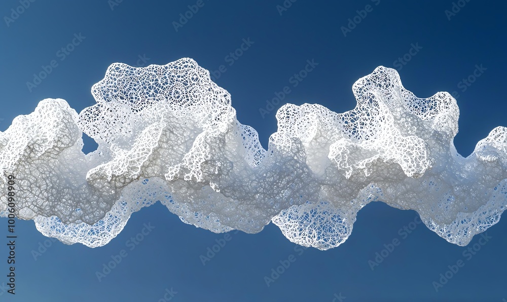 A close-up view of fluffy white clouds intricately shaped like intricate lace patterns against a clear blue sky, highlighting the delicate beauty of nature's formations A close-up view of fluffy white clouds intricately shaped like intricate lace patterns against a clear blue sky, highlighting the delicate beauty of nature's formations