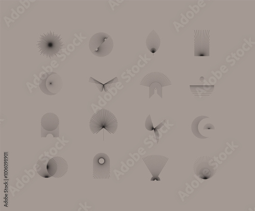 Obraz na płótnie Geometric shapes and symbols with thin lines in abstract style drawing on brown background w salonie