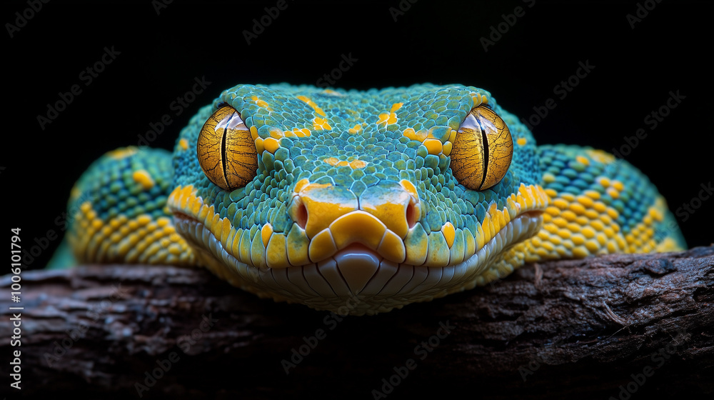 Fototapeta premium Graceful Green Python Amidst Nature's Beauty