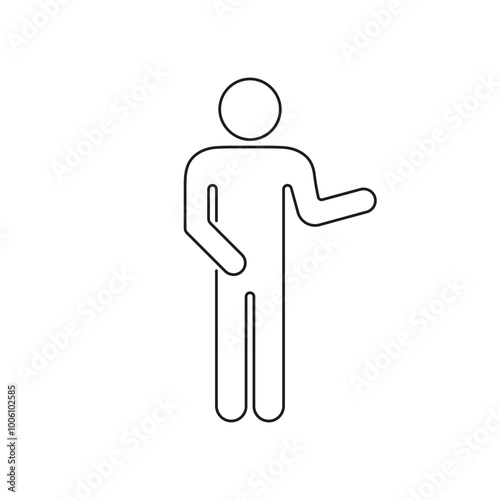 Man Presenting with Hand Gesture Line Sign. Human Figure with Hand Raised for Explanation Gesture Icon. Editable Stroke. Isolated Vector Illustration