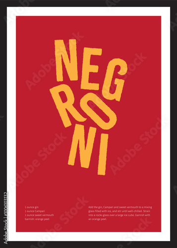 Negroni cocktail poster, decoration for club, nightclub, bar or restaurant, printed poster design