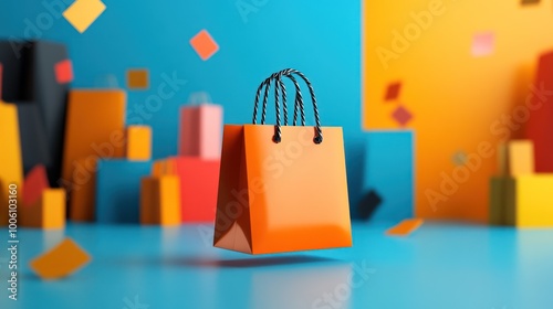 E-commerce symbol featuring a shopping bag and mobile interface.