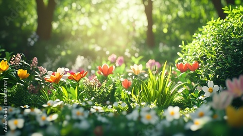 Vibrant Flower Garden in Bright Natural Light