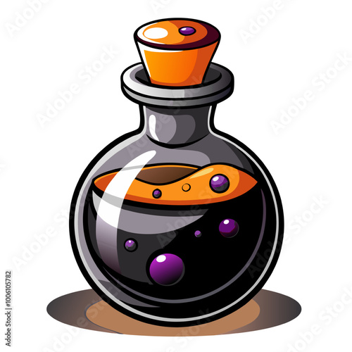 Magical Potion: A vibrant illustration of a bubbling potion in a glass bottle with a cork stopper, perfect for adding a touch of magic to your designs.  