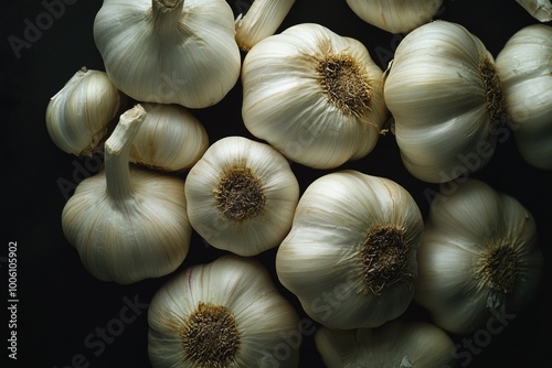 Garlic bulbs on a table photo