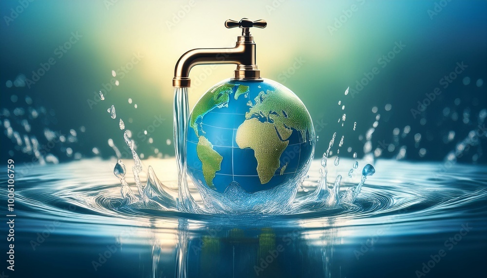 World Dripping Design Illustrative design of World Water Day with a tap dripping onto a globe ...