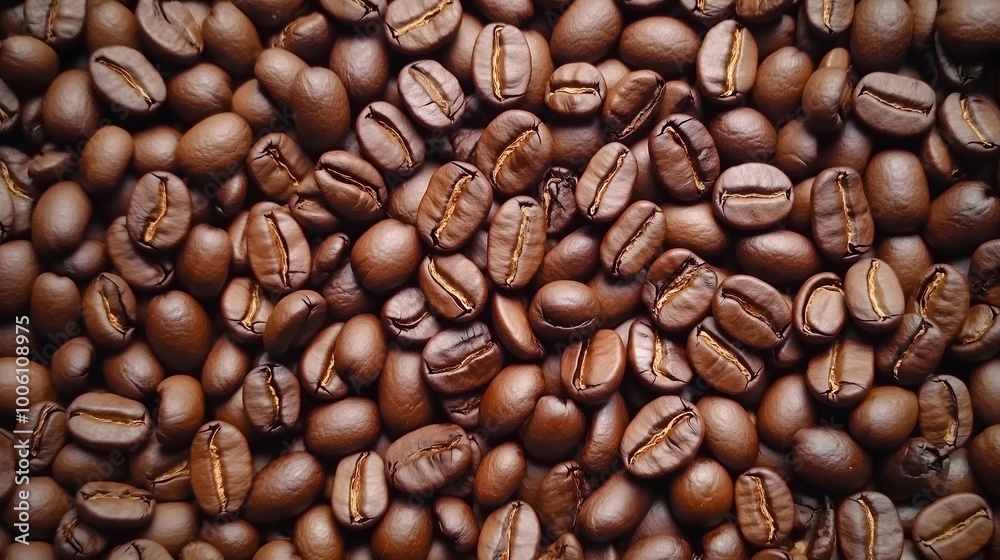 Fototapeta premium Coffee Beans Background Overhead Shot
