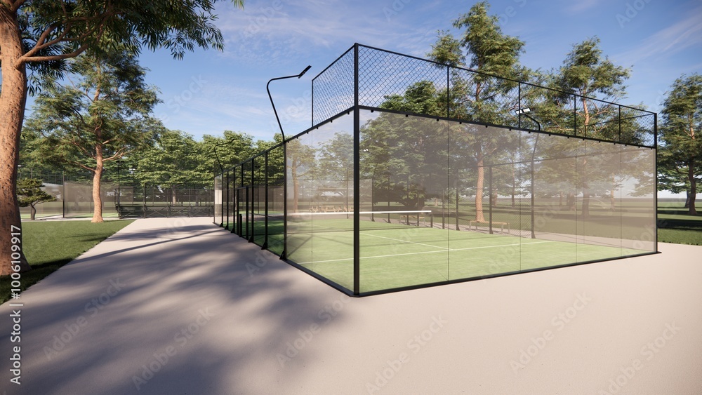 corner view of a green padel paddle tennis court corner view of a green padel paddle tennis court