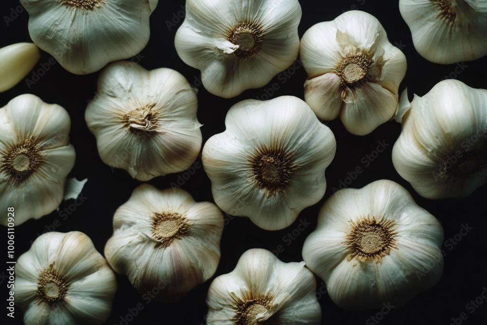 Garlic bunch on black surface Garlic bunch on black surface