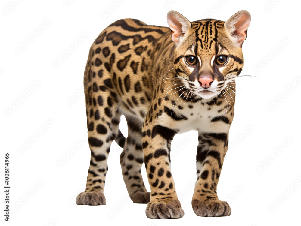 a spotted cat standing on a white background a spotted cat standing on a white background