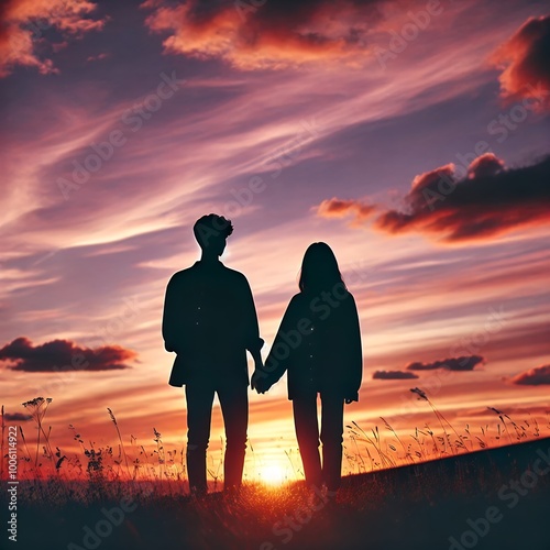 silhouette of a couple in sunset