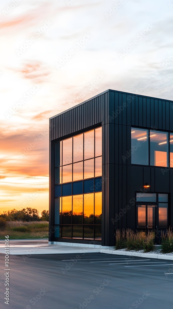 Photo of an industrial building with black steel and blue accents, modern design Photo of an industrial building with black steel and blue accents, modern design
