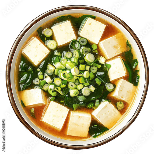 Obraz na płótnie Generative ai illustration of A bowl of miso soup with tofu w salonie