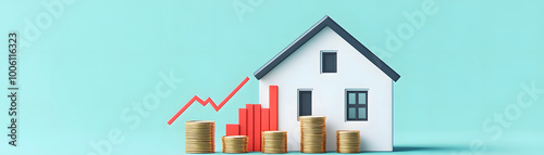 A house with a stack of coins on the ground