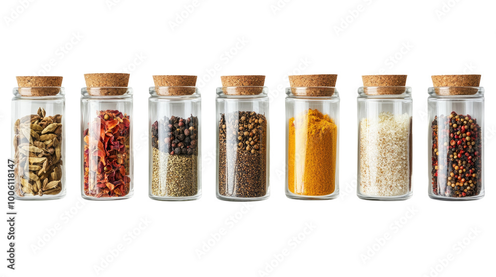 spices in jars on a transparent background