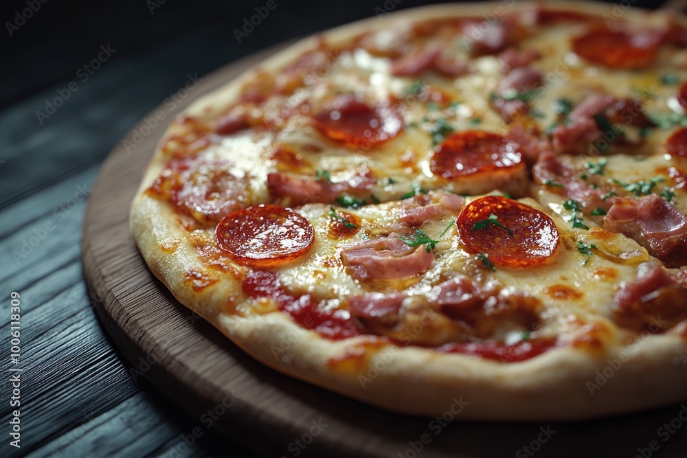 Pizza on Wooden Board