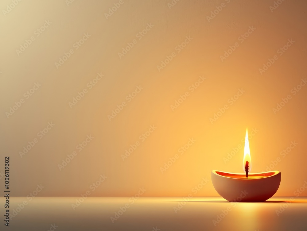 Single Candle Flame on Golden Background Single Candle Flame on Golden Background