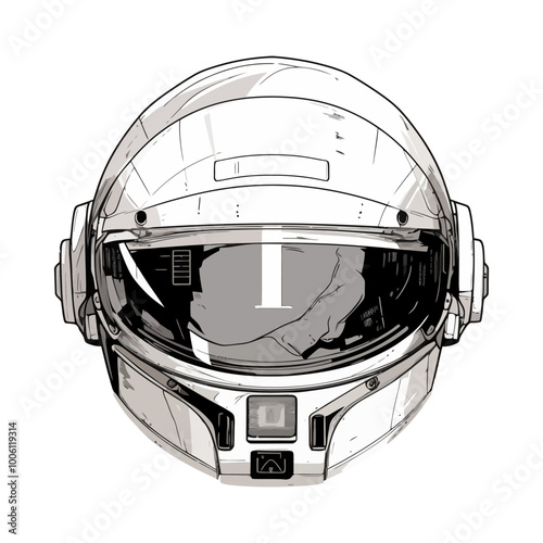 Detailed vector illustration of a modern astronaut helmet in front view, ideal for space exploration, sci-fi, or futuristic designs. Generative AI.