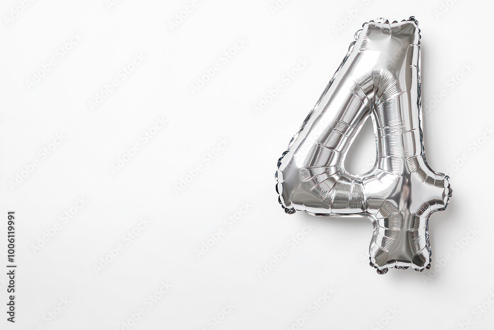 Silver number Four balloon with copy space on a white background. Silver number Four balloon with copy space on a white background.
