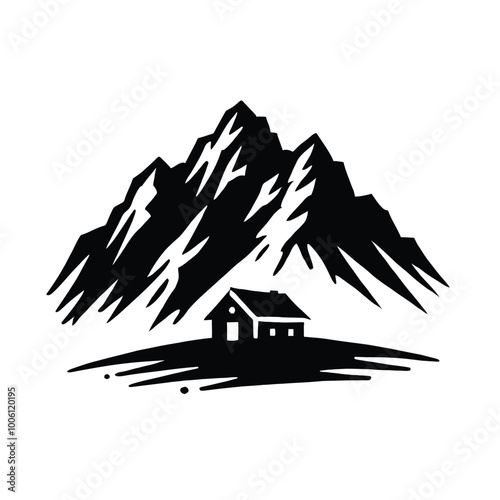 Mountain Cabin Silhouette