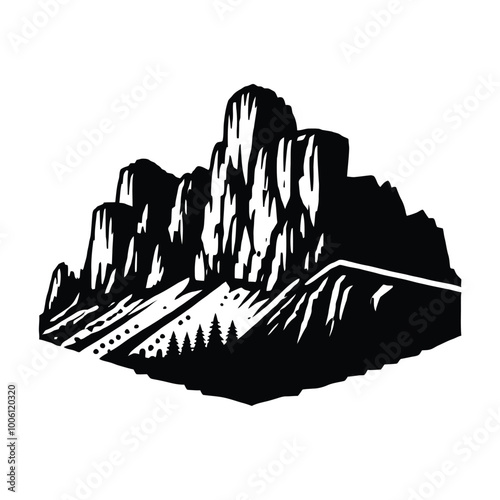 Mountain Silhouette with Cliff