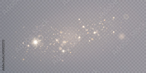Light abstract glowing bokeh highlights. Light bokeh effect isolated on transparent background. The Christmas background shines from the dust. Christmas concept for design and illustrations.	