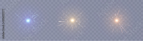 Sparklers. Realistic sparklers on transparent background. Magical Christmas lights for web design and illustrations