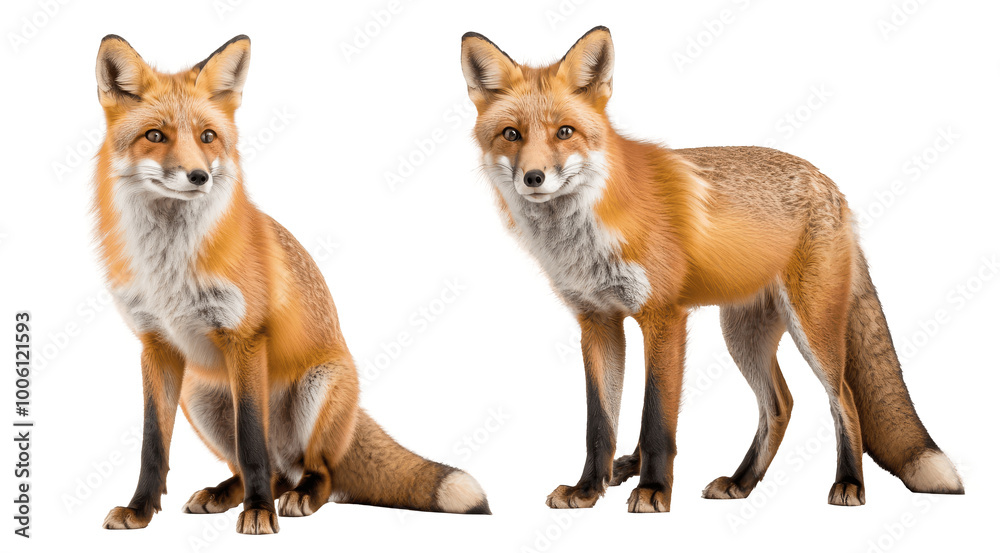 Obraz premium two red fox isolated on transparent background