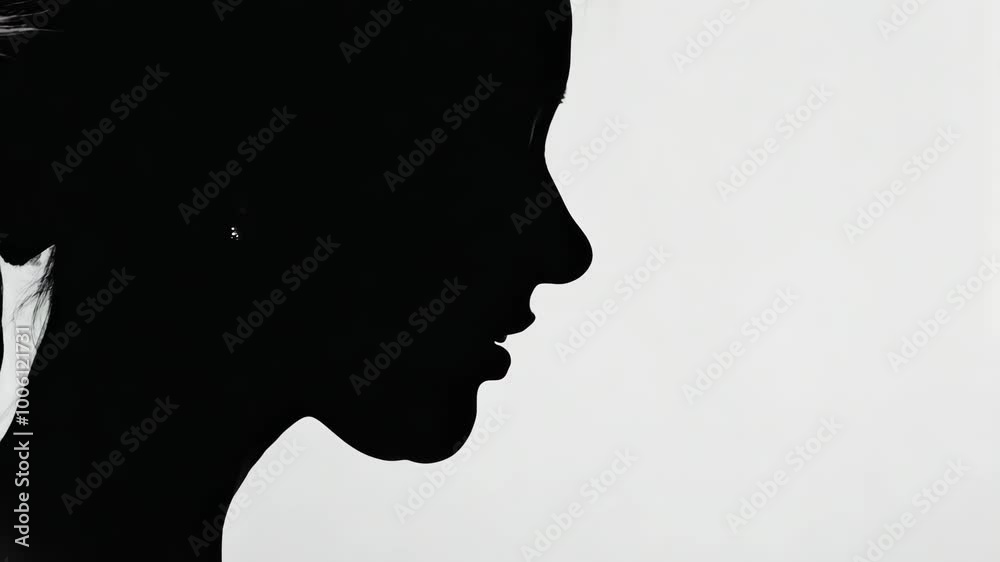Silhouette of woman's profile in minimalist monochrome setting Silhouette of woman's profile in minimalist monochrome setting