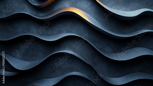 Abstract dark blue wavy pattern with golden