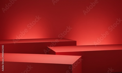 Red podium with three levels against a red background