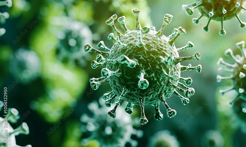 concept of corona virus covid 19 with microscope, 3d illustration of virus in computer