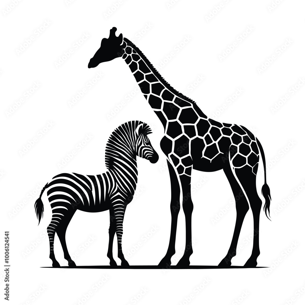 Naklejka premium Zebra Giraffe Silhouette