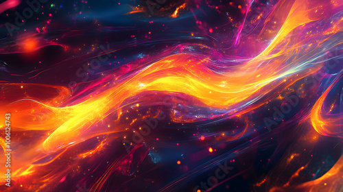 Neon Energy Flow, an immersive digital realm of swirling neon curves and vibrant trails, capturing the essence of a cosmic journey.