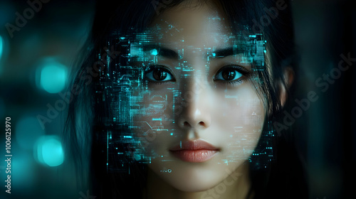 Digital Overlay: Woman's Face with Futuristic Interface