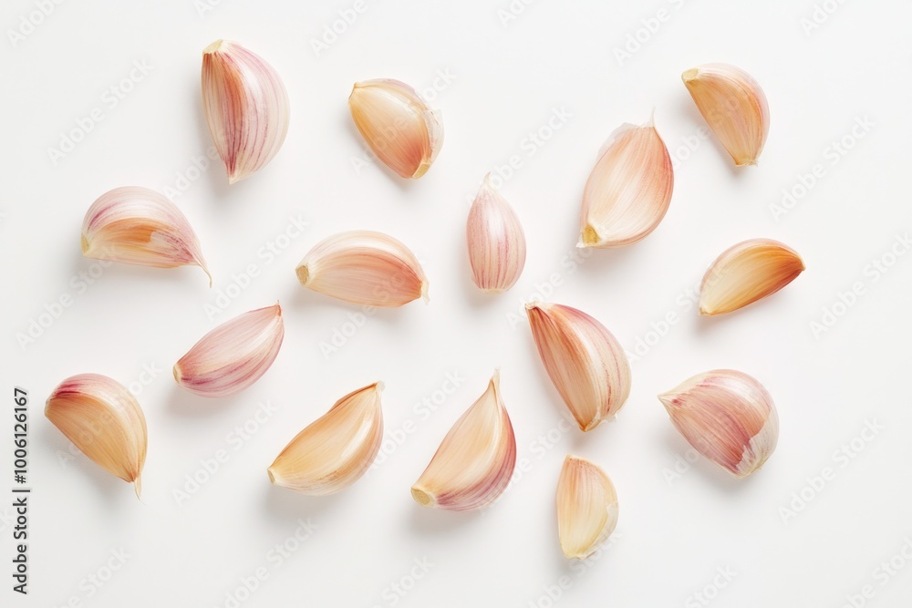 Garlic heads on white surface Garlic heads on white surface