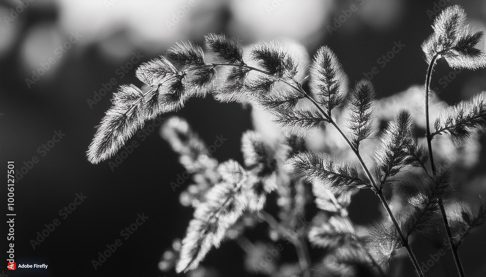 close up of shadows of flowers and leaves swaying in the wind, aesthetic landscape, black and white photography